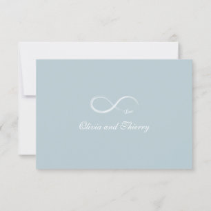 Infinity Sign Dusty Blue Grey White Wedding RSVP Kaart