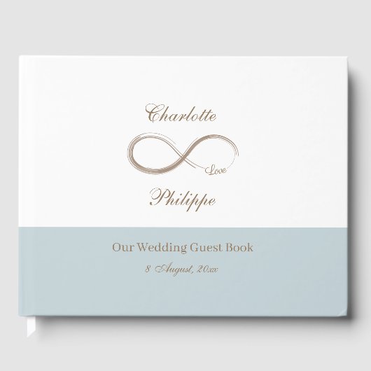 Infinity Sign Dusty Blue White Minimalist Wedding Gastenboek (Voorkant)