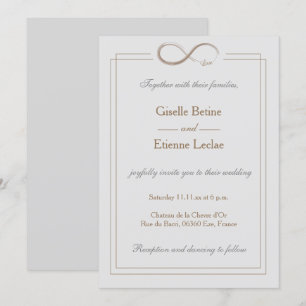 Infinity Sign Gold Light Grey Geometric Wedding Kaart
