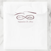 Infinity Sign Love Script Burgundy White Weduwscha Ronde Sticker (Tas)