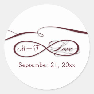 Infinity Sign Love Script Burgundy White Weduwscha Ronde Sticker
