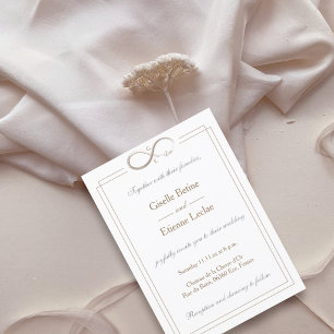Infinity Sign Monogram Gold White Grey Wedding Kaart