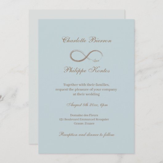 Infinity Sign Stusty Blue Grey Gold Elegant Weddin Kaart (Voorkant / Achterkant)