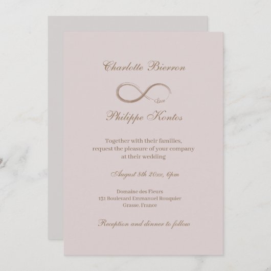 Infinity Sign Stusty Pink Grey Gold Elegant Weddin Kaart (Voorkant / Achterkant)