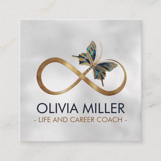 Infinity Symbol Butterfly Gold en Abalone Shell Vierkante Visitekaartje (Voorkant)