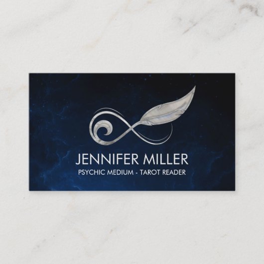 Infinity Symbol Feather - Zilver en Pearl Visitekaartje (Voorkant)