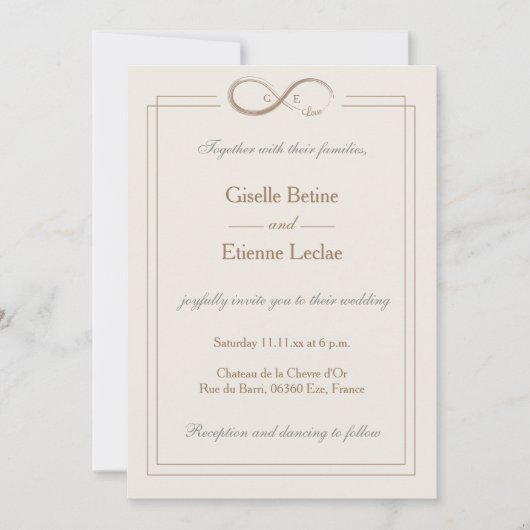 Infinity Symbol Monogram Champagne White Wedding Kaart (Voorkant)