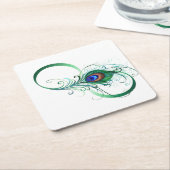 Infinity Symbol with Peacock Feather Kartonnen Onderzetters (Schuin)