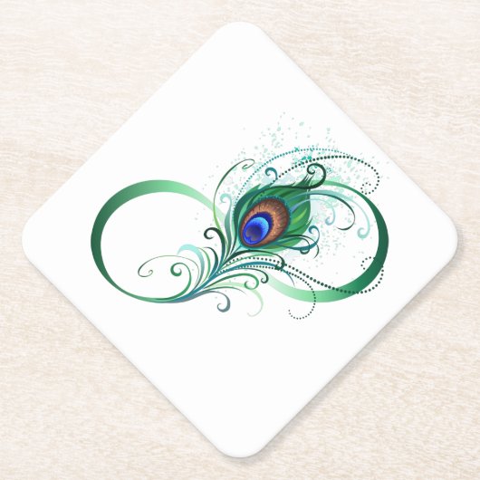 Infinity Symbol with Peacock Feather Kartonnen Onderzetters (Voorkant)