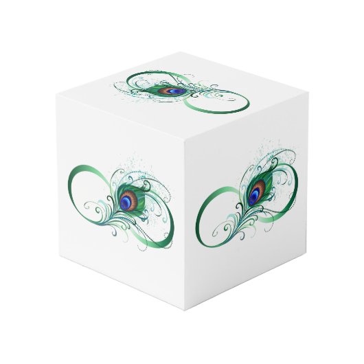 Infinity Symbol with Peacock Feather Kubus (Achter hoekig)