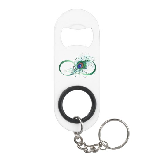 Infinity Symbol with Peacock Feather Mini Flessenopener (Achterkant)