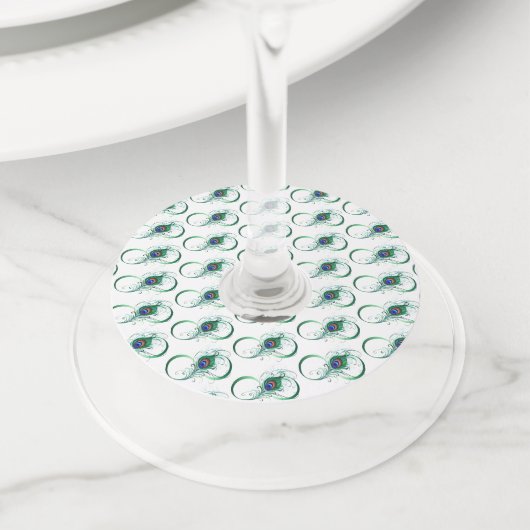 Infinity Symbol with Peacock Feather Wijnglaslabel (Dichtbij)