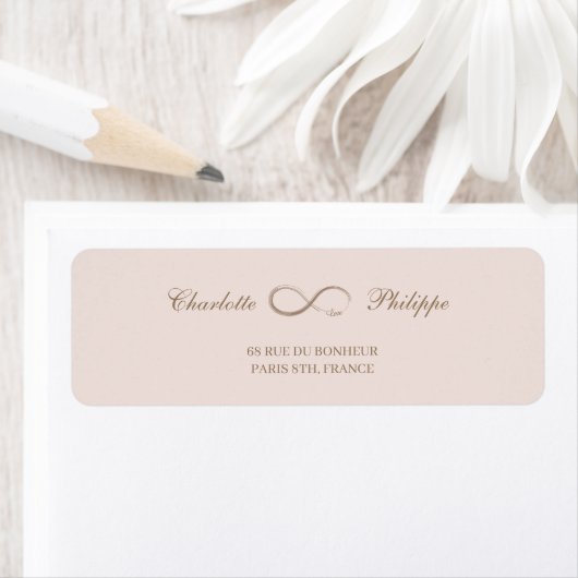 Infinity Symbool Blush Goud Bruiloft Adres Label (Insitu)