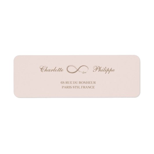 Infinity Symbool Blush Goud Bruiloft Adres Label (Voorkant)