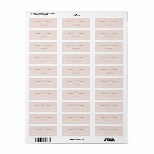 Infinity Symbool Blush Goud Bruiloft Adres Label (Full Sheet)