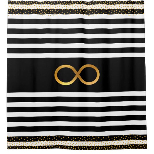 Infinity symbool & Gold Confetti op zwart-wit Douchegordijn (Voorkant)