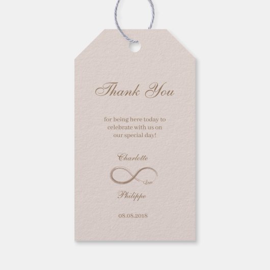 Infinity Symbool Goud Blush Roze Dank u Bruiloft Cadeaulabel (Achterkant)