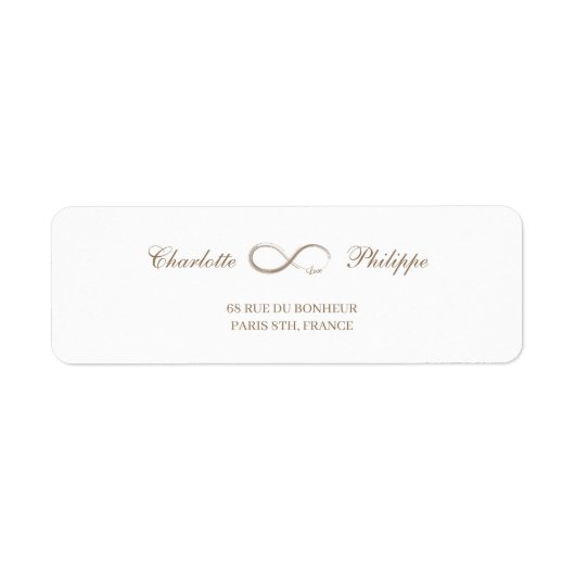 Infinity Symbool Goud Wit Bruiloft Adres Label (Voorkant)