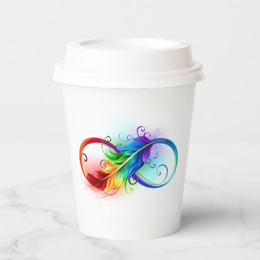Infinity Symbool met Rainbow Feather Paper Cups Papieren Bekers (Voorkant)