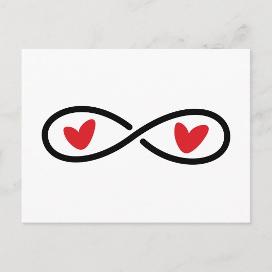 Infinity symbool met rode liefdesharten modern briefkaart (Voorkant)