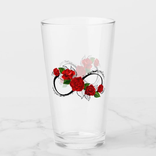 Infinity Symbool met Rode Rozen Glas (Voorkant)