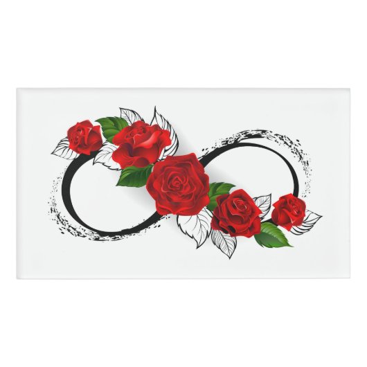Infinity Symbool met Rode Rozen Naambadge (Voorkant)