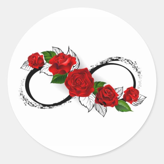 Infinity Symbool met Rode Rozen Ronde Sticker (Voorkant)