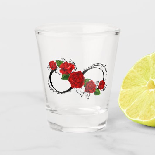 Infinity Symbool met Rode Rozen Shot Glas (Voorkant)