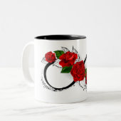 Infinity Symbool met Rode Rozen Tweekleurige Koffiemok (Voorkant links)