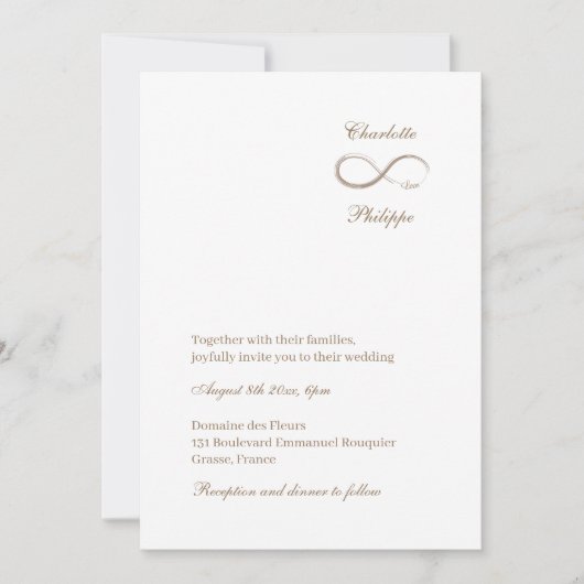 Infinity Symbool White Grey Gold Elegant Wedding Kaart (Voorkant)