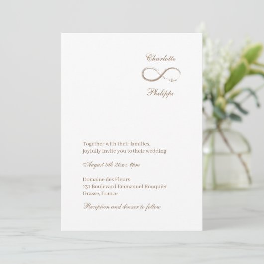 Infinity Symbool White Grey Gold Elegant Wedding Kaart (Staand voorkant)