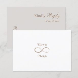Infinity symbool White Grey Gold Wedding RSVP Kaart
