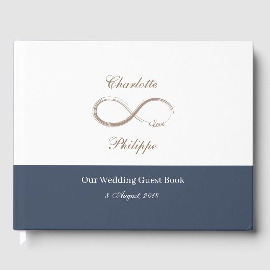 Infinity Symbool Wit Blauw minimalistische Wedding Gastenboek (Voorkant)