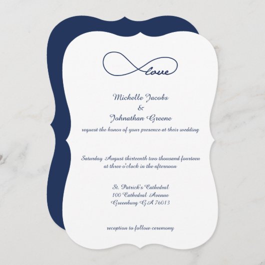 Infinity Wedding Invitation van Navy Blue Love Kaart (Voorkant / Achterkant)