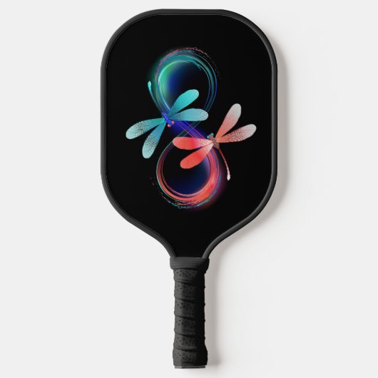 Infinity with glowing dragonflies pickleball paddle (Voorkant)