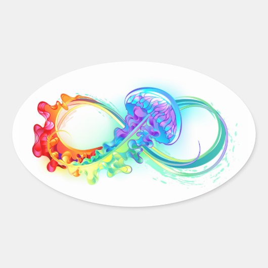 Infinity with Rainbow Jellyfish Ovale Sticker (Voorkant)
