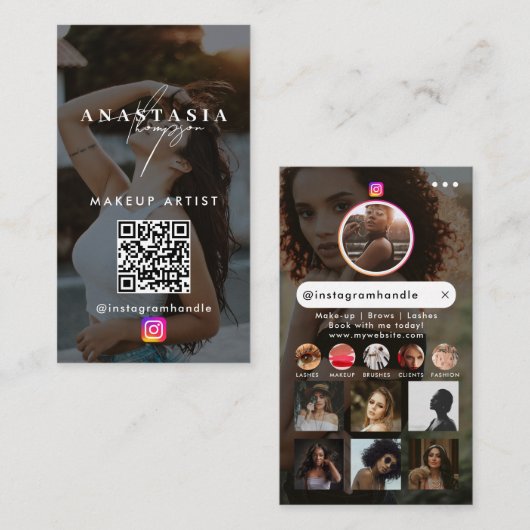 Influencer Beauty Nails Social Media Zwart Modern Visitekaartje (Voorkant / Achterkant)