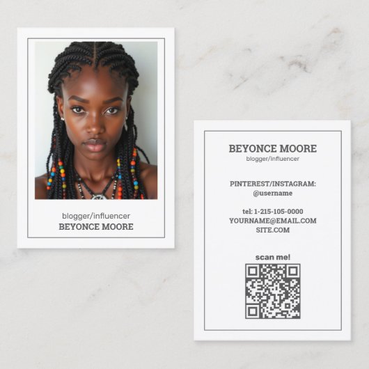 Influencer Blogger Aangepaste QR & Foto Visitekaartje (Voorkant / Achterkant)