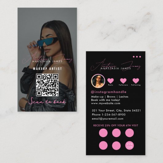 Influencer Business Grid Korting Loyaliteit QR-cod Visitekaartje (Voorkant / Achterkant)