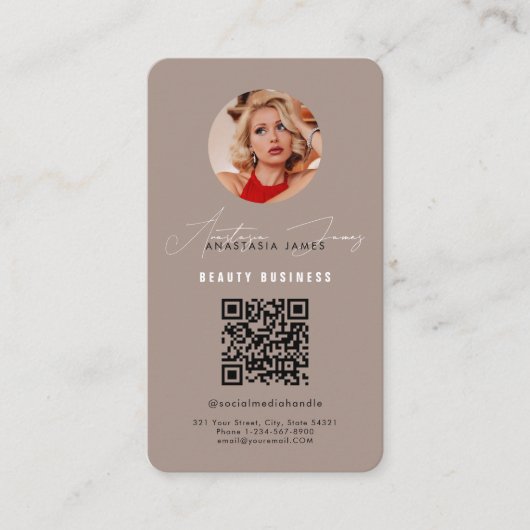 Influencer Feed Grid Social Media QR Code Bruin Visitekaartje (Voorkant)
