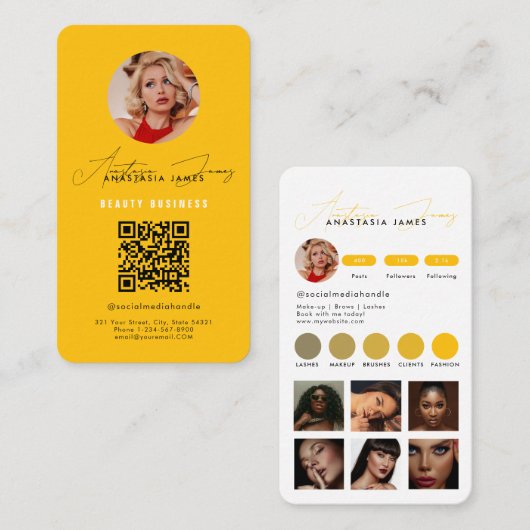 Influencer Feed Grid Social Media QR Code Geel Visitekaartje (Voorkant / Achterkant)