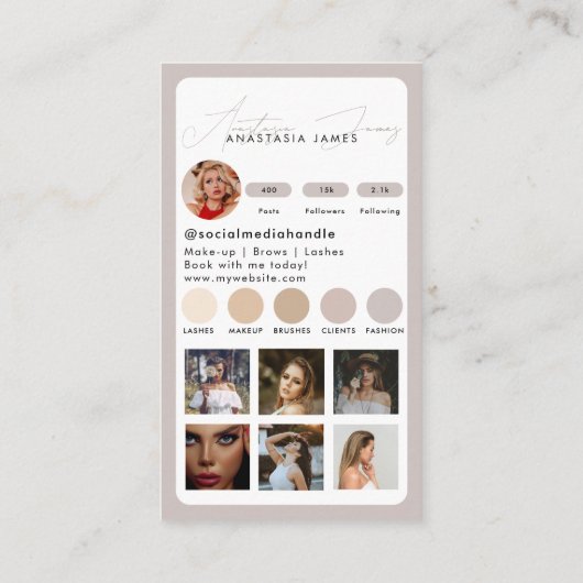 Influencer Feed Grid Social Media QR Code Roze Visitekaartje (Achterkant)