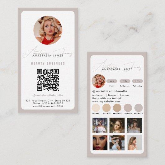 Influencer Feed Grid Social Media QR Code Roze Visitekaartje (Voorkant / Achterkant)