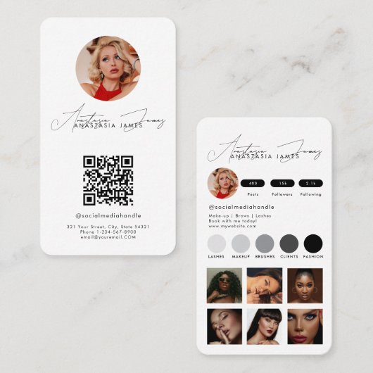 Influencer Feed Grid Social Media QR Code Wit Visitekaartje (Voorkant / Achterkant)