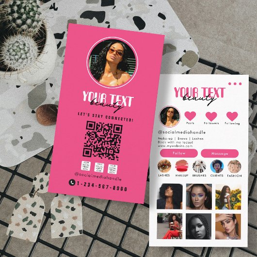 Influencer Foto Sociale Media QR Code Hot Pink Visitekaartje
