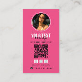 Influencer Foto Sociale Media QR Code Hot Pink Visitekaartje (Voorkant)