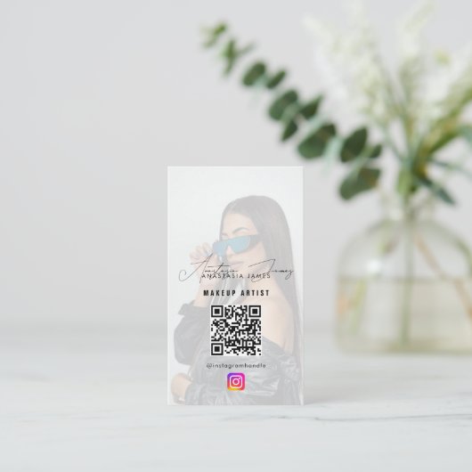 Influencer Fotofeed Grid QR-code Zwart Wit Visitekaartje (Staand voorkant)