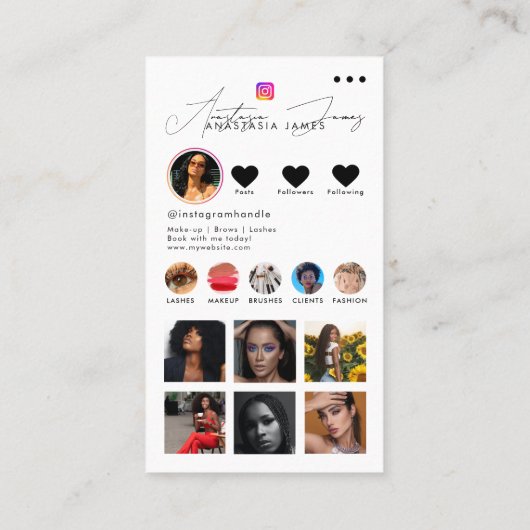 Influencer Fotofeed Grid QR-code Zwart Wit Visitekaartje (Achterkant)