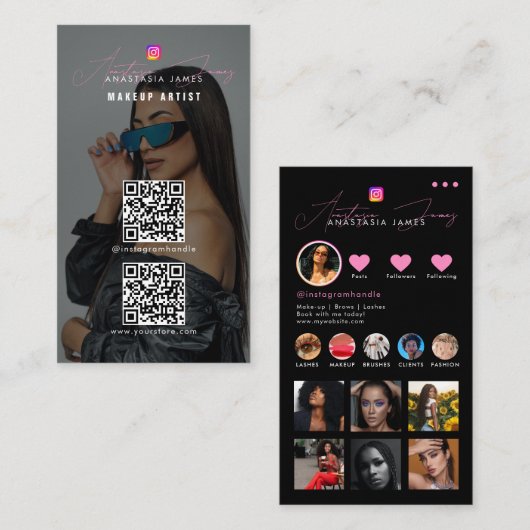 Influencer Fotofeed Grid Social Media 2 QR-codes Visitekaartje (Voorkant / Achterkant)