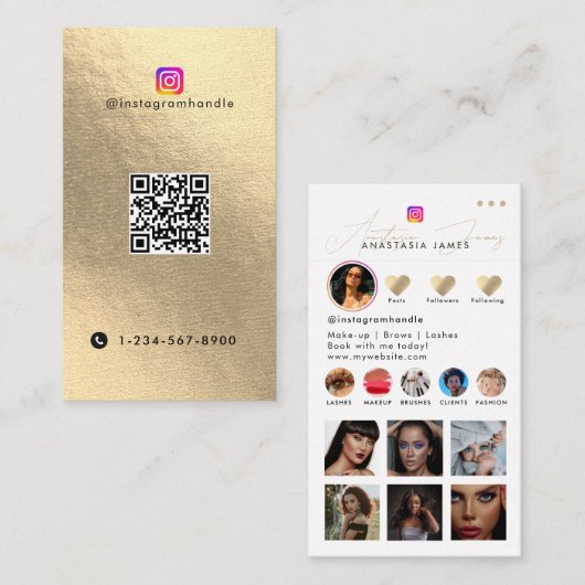 Influencer Fotofeed Social Media QR Code Gold Visitekaartje (Voorkant / Achterkant)